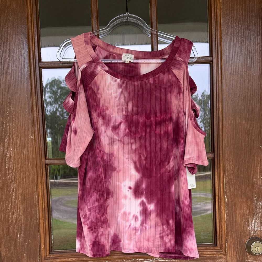 Ruffled Cold-Shoulder Tie-Dye Tank Top — Pink